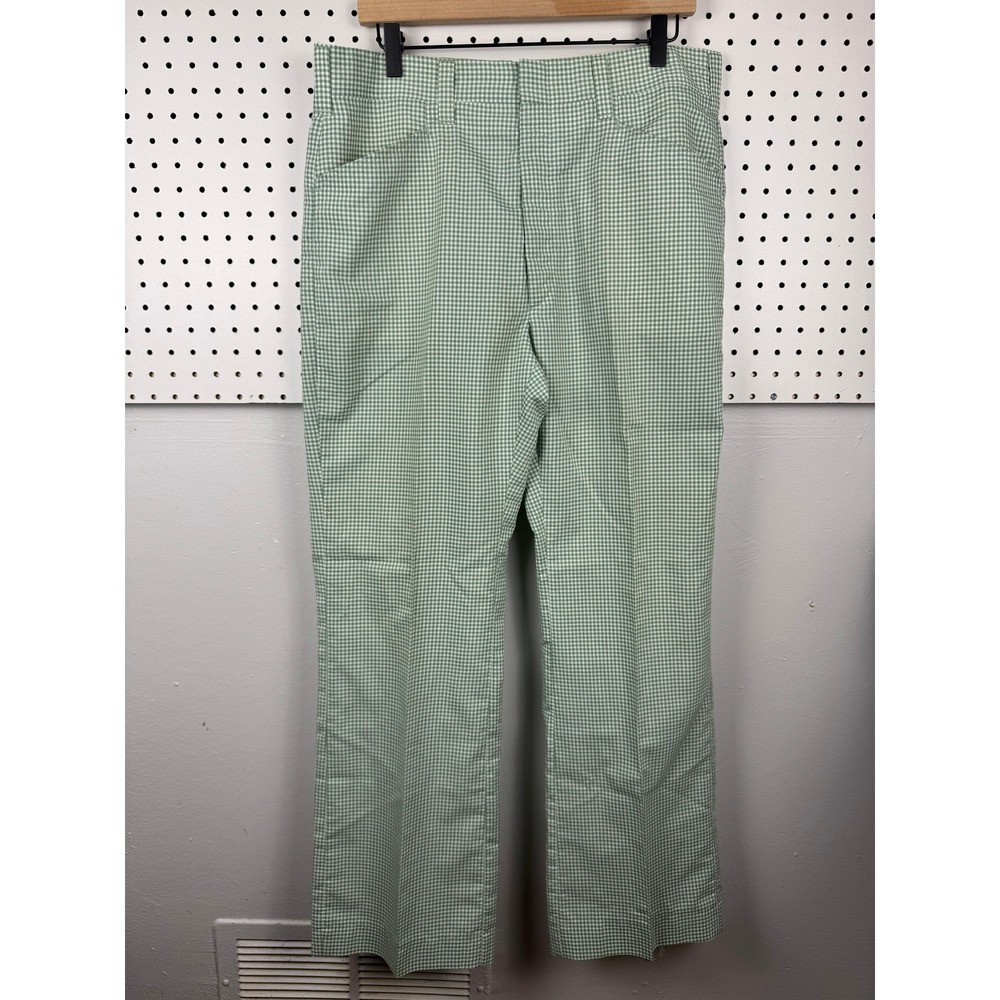 VTG 70s Haggar Green Gingham Plaid Flare Pants Mens 35x31 Disco